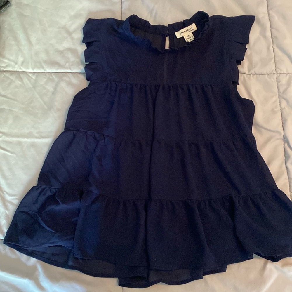 Medium navy blue ruffled tank top